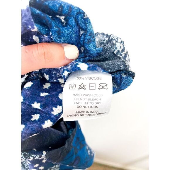 Earthbound Blue Patchwork Off the Shoulder Jumpsuit‎ Size M - Picture 11 of 12